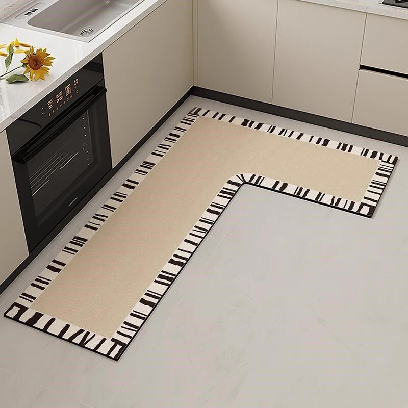L-shaped kitchen floor mats, leather, waterproof, oil-proof, wipeable, high-end, stain-resistant carpets, home cuttable anti-slip floor mats