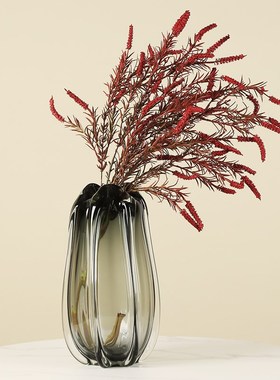 花朵造型加厚琉璃玻璃花瓶花器摆件餐桌样板房客厅电视柜极简摆设