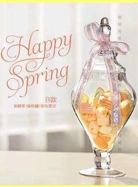 萱萱 水晶婚庆摆件三件套欧式糖果罐 透明玻璃工艺品糖罐厂家直销