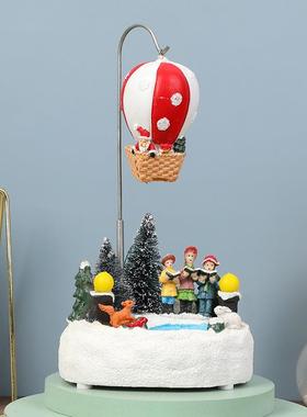 跨境创意发光音乐旋转热气球圣诞摆件鹿拉车圣诞装饰品家居摆件