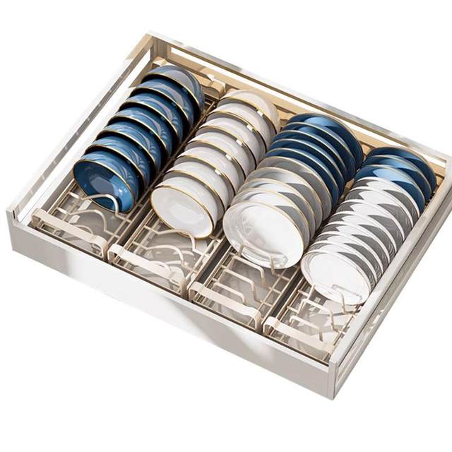 Stainless steel dish storage rack kitchen storage rack drawer built-in platter drain bowl rack cabinet partition pull basket