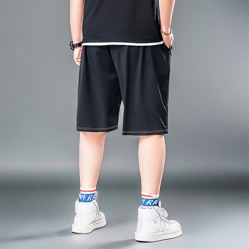 大码夏季薄款潮流辑明线冰丝短裤男宽松加肥加大号直筒速干五分裤,淘宝优惠券,粉丝福利购,淘宝优惠卷