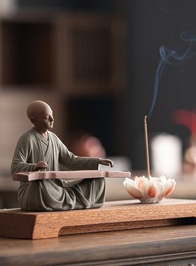 中式禅意小和尚摆件创意陶瓷茶摆设书房小沙弥茶桌桌面装饰品
