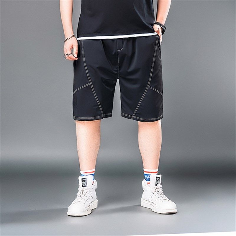 大码夏季薄款潮流辑明线冰丝短裤男宽松加肥加大号直筒速干五分裤,淘宝优惠券,粉丝福利购,淘宝优惠卷