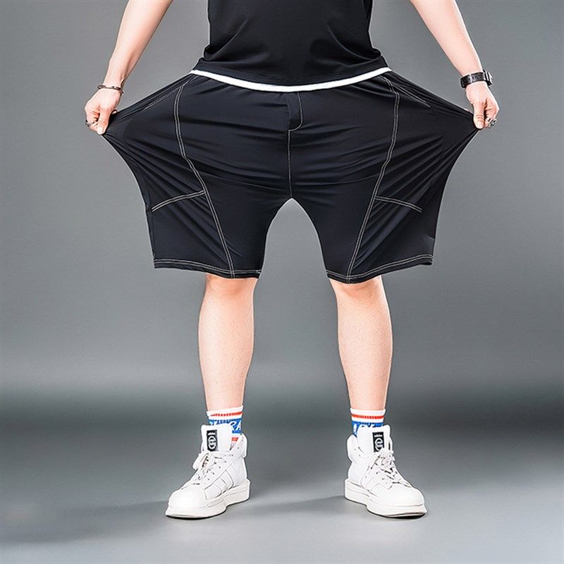 大码夏季薄款潮流辑明线冰丝短裤男宽松加肥加大号直筒速干五分裤,淘宝优惠券,粉丝福利购,淘宝优惠卷