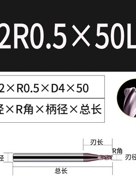 58度高硬钨钢圆鼻铣刀纳米涂层硬质合金数控CNC加长4刃R角牛鼻刀