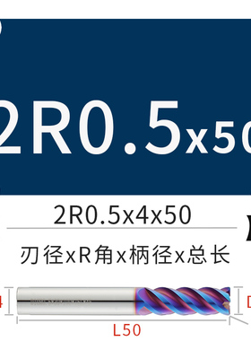 65度圆鼻钨钢铣刀4刃牛鼻直柄钢用平刀硬质合金立铣刀R刀