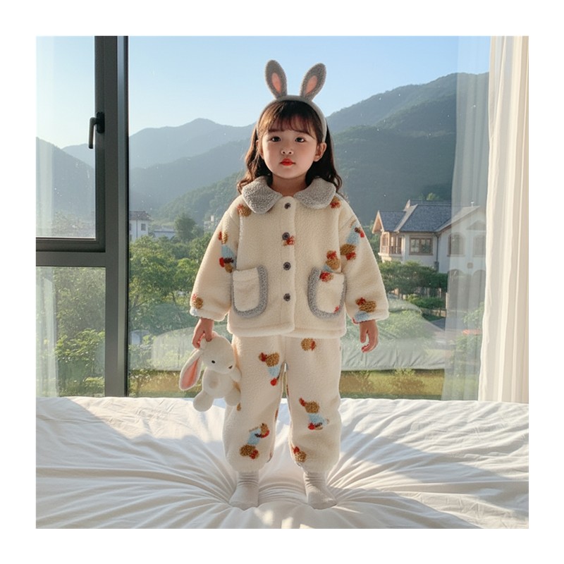 女童睡衣套装新款秋冬宝宝家居服2025加厚法兰绒保暖珊瑚儿童冬装 - 图3