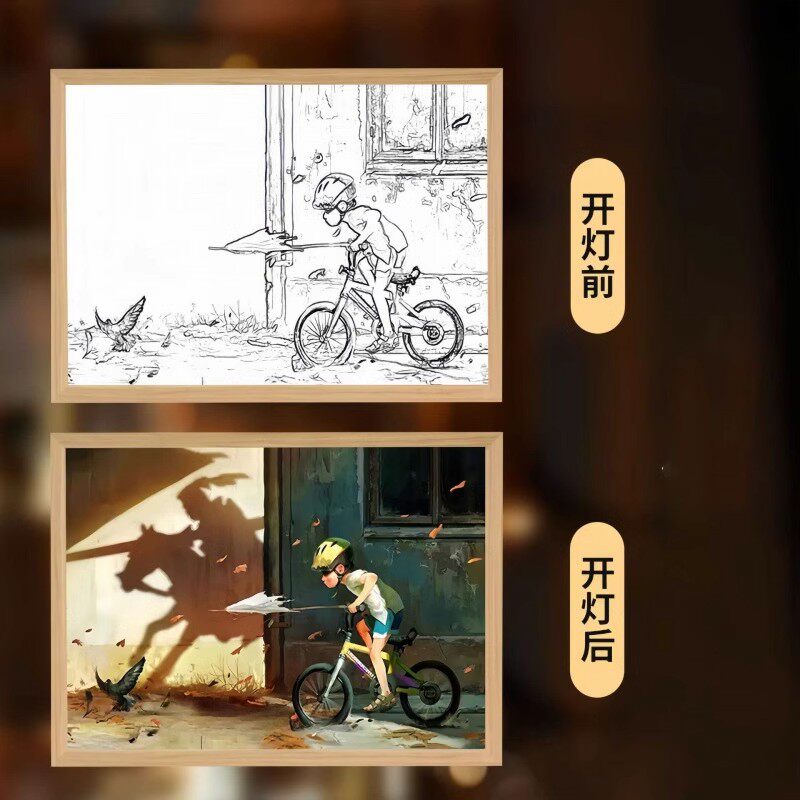 抖音同款以梦为马灯光画少年英雄发光画ins装饰摆件ins床头小夜灯