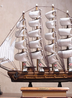 一帆风顺帆船模型摆件仿真实木船酒吧餐厅柜台装饰木质工艺船礼品