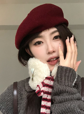 【猫仔kitten】休闲复古羊毛贝雷帽秋冬韩版时尚保暖百搭帽子女