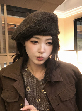 【猫仔kitten】羊毛针织贝雷帽保暖简约休闲韩版冬季纯色毛线帽女