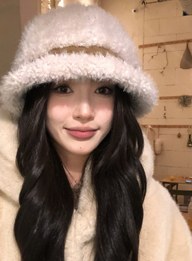 【猫仔kitten】羊羔毛绒渔夫帽女秋冬款加厚保暖韩版小水桶帽子