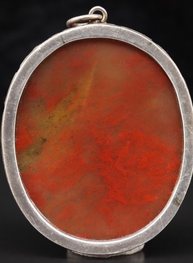 天然49*60*9mm59g玉石挂件桂林鸡血玉石乾坤料黑底红装饰吊坠挂件