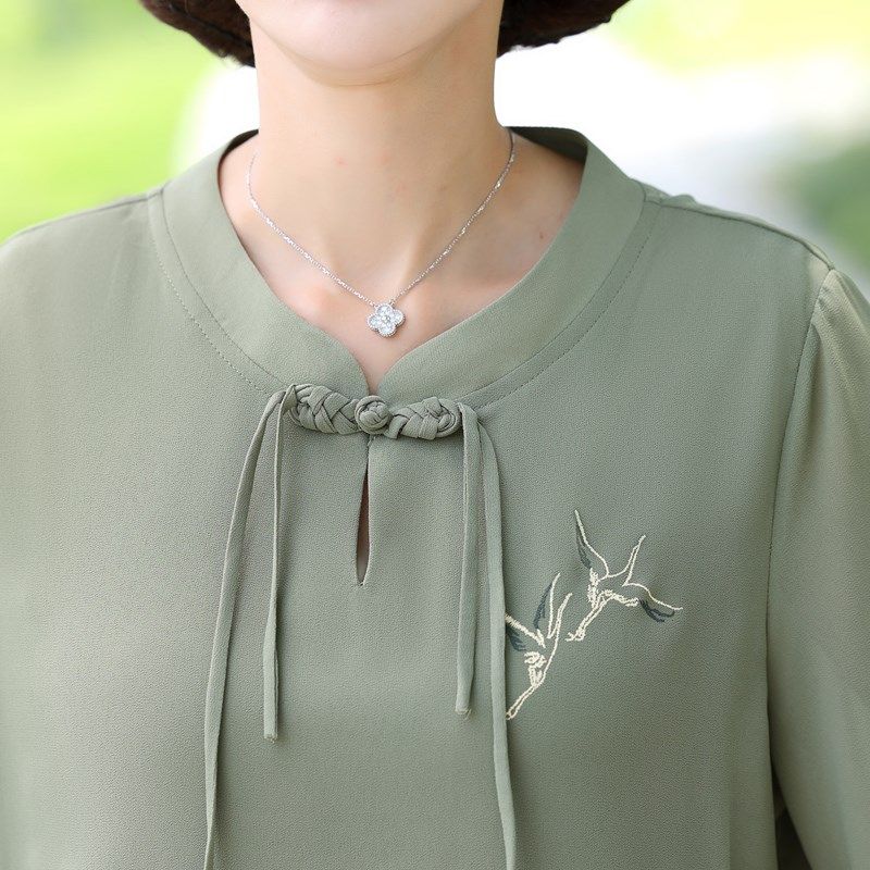 中年妈妈夏装洋气套装2024新款短袖t恤中老年女装时尚雪纺衫上衣,淘宝优惠券,粉丝福利购,淘宝优惠卷