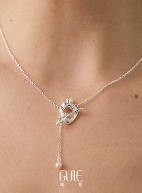 瑰意舟桨OT坠银项链女淡水珍珠2025设计感925银不规则细长项链