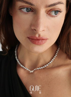 瑰意灰珍珠藤蔓OT扣项链新款女生小众设计高级感百搭气质锁骨链