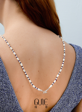 瑰意贝母青金石银珠长项链女S925银2025夏季新款轻奢小众串珠首饰