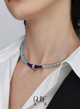 瑰意海蓝宝925银串珠青金石项链2025新款时尚小众高级感锁骨链