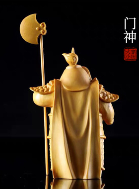 黄杨木雕哼哈二将门神手把件木质文玩创意雕刻摆件文玩把玩件客厅