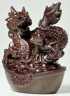 实木雕龙摆件客厅酒柜办公室桌面吉祥龙雕塑生肖龙开业手工艺礼品