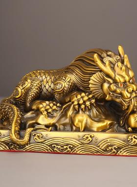 全黄铜吐水蚣蝮镇避水吸水兽瑞兽玄关酒柜办公桌装饰摆件铜避水兽