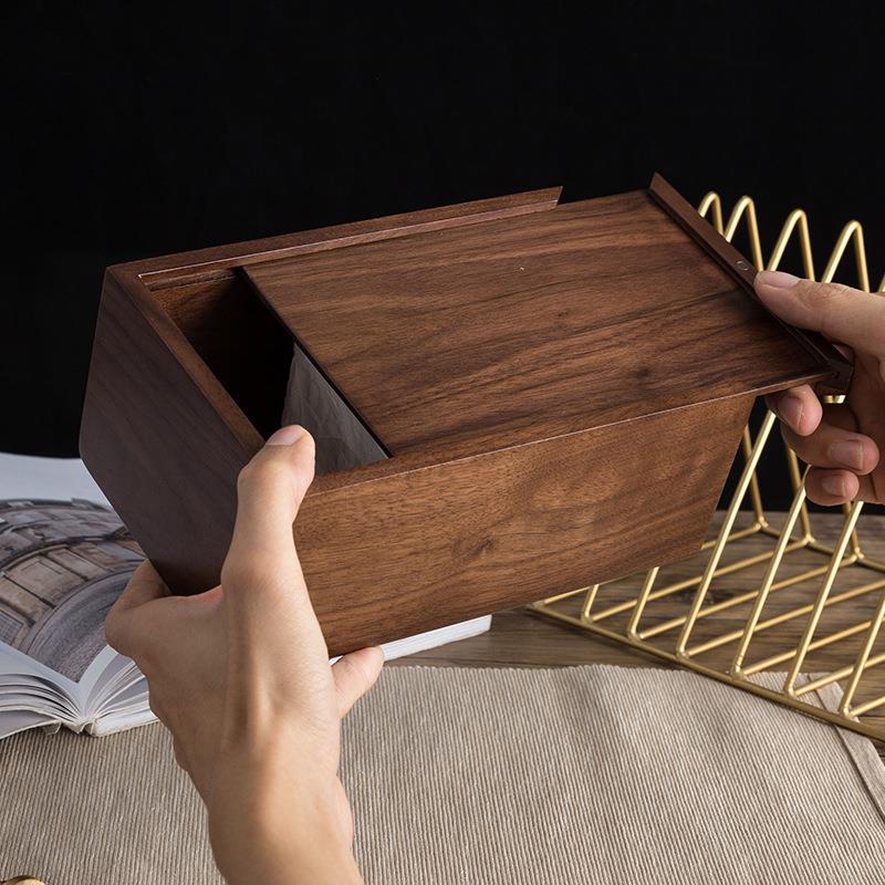纸抽盒新中式胡桃木实木轻奢风纸巾盒客厅家用餐桌茶几木质抽纸盒 - 图3