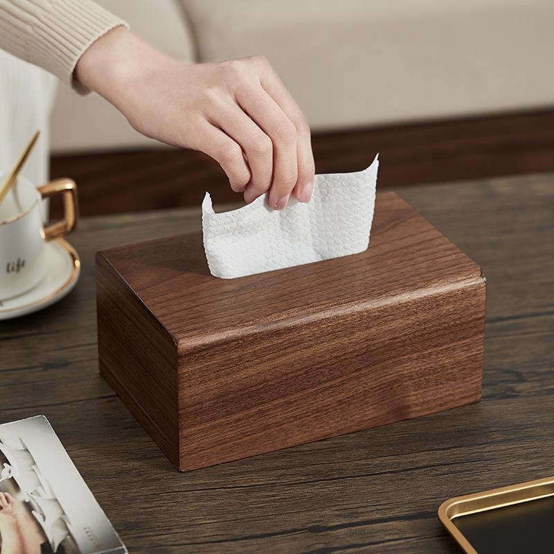 纸抽盒新中式胡桃木实木轻奢风纸巾盒客厅家用餐桌茶几木质抽纸盒 - 图2