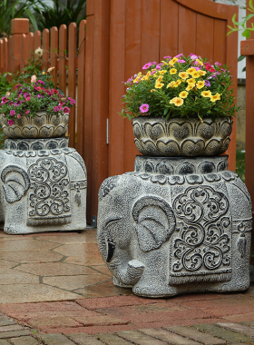 庭院造景布置大象摆件小院子别墅大门口两侧仿石墩酒店门口花盆