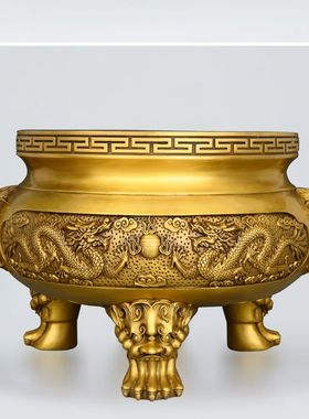 室内铜香炉摆件龙戏珠大号家用祠堂寺庙供奉香炉