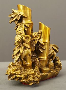 室内黄铜竹节财富节节高升摆件步步高升元宝电视柜办公室装饰品