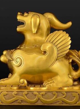 纯铜貔貅摆件一对黄铜单角方底貔貅店铺开业礼品铜器工艺品