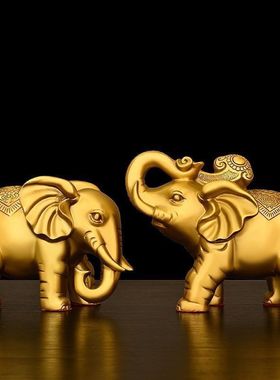 室内铜大象摆件一对吸水大象客厅酒柜家居乔迁办公室店铺装饰礼品