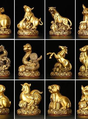 室内铜狗摆件西北缺角房屋乾位补角金钱纯如意铜猪黄铜