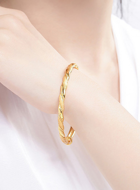 金包银足金实心手镯麻花光面足金手镯金镯子可抽拉款式实心