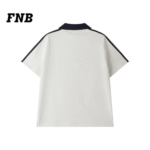 美国FNB26新款美式复古翻领polo衫短袖男女宽松学院风撞色t恤夏 - 图1