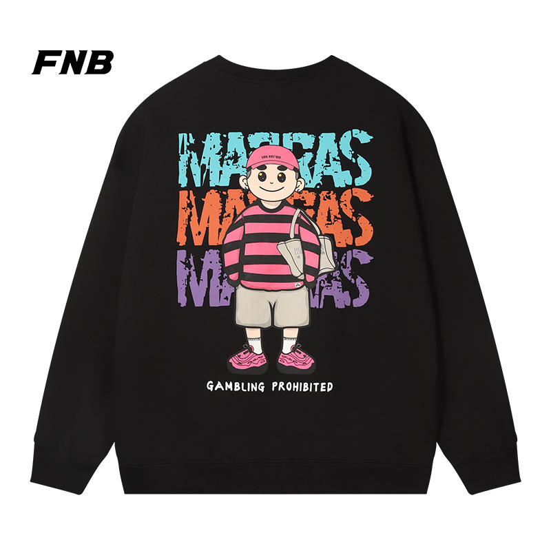 FNB潮牌秋冬男女无帽高街宽松运动卫衣长袖刺绣卫衣重磅卡通印花 - 图0