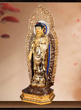 极速台湾纯铜鎏金阿弥陀佛站像家用供奉佛像西方三圣Y佛堂接引佛