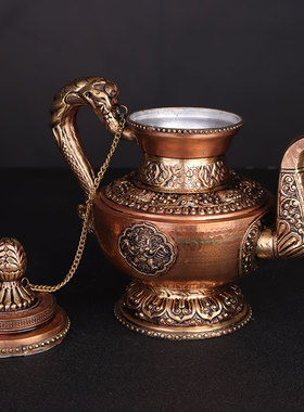 新品印度进口纯铜仿古雕花v八吉祥茶壶铜水壶大鹏鸟酒壶酒店家居