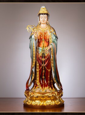 极速台湾珐琅彩纯铜西方三圣阿z弥陀佛观音菩萨大势至站像家用供