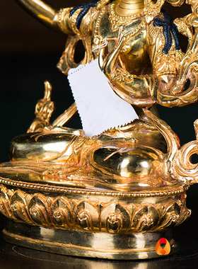 新品文殊菩萨居家摆件尼泊尔手工B7寸全铜全鎏金雕花居家用品摆件