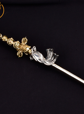 新品密宗法器纯铜鎏银莲花生大士法杖S莲花生大师卡仗