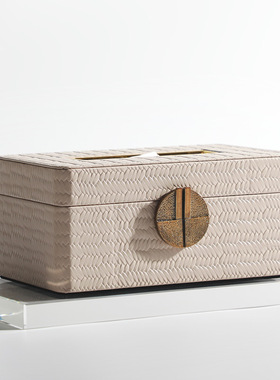 极速现代美式田园风超纤皮革桌面纸巾盒摆M件轻奢家居纸巾盒装饰