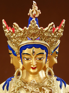 新品尊胜佛母佛像摆件藏s传密宗纯铜鎏金尊圣佛母三头像长寿三尊