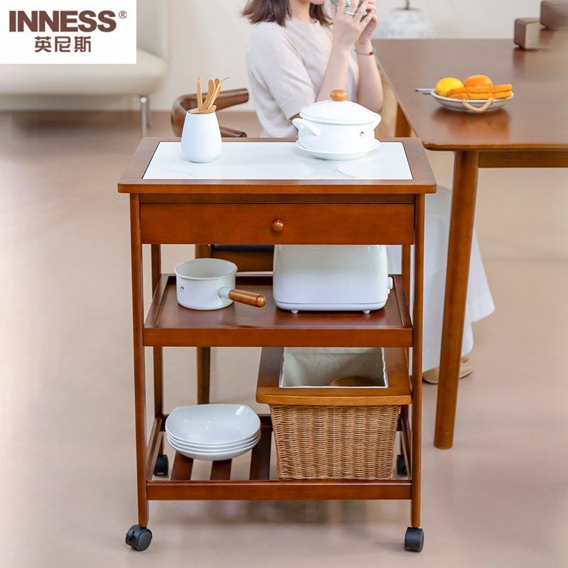 英尼斯 实木岩板移动茶水餐车厨房置物架酒水车蛋糕车餐厅小推车,淘宝优惠券,粉丝福利购,淘宝优惠卷