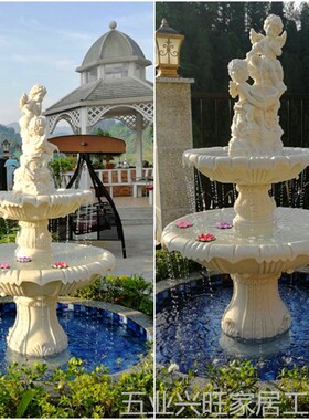 欧式婚庆天使雕塑喷泉 庭院阳台流水鱼池 户外园林大型水景观摆件