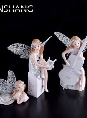 欧式拉小提琴天使花仙子摆件 创意儿童房装饰品摆设女孩生日礼物
