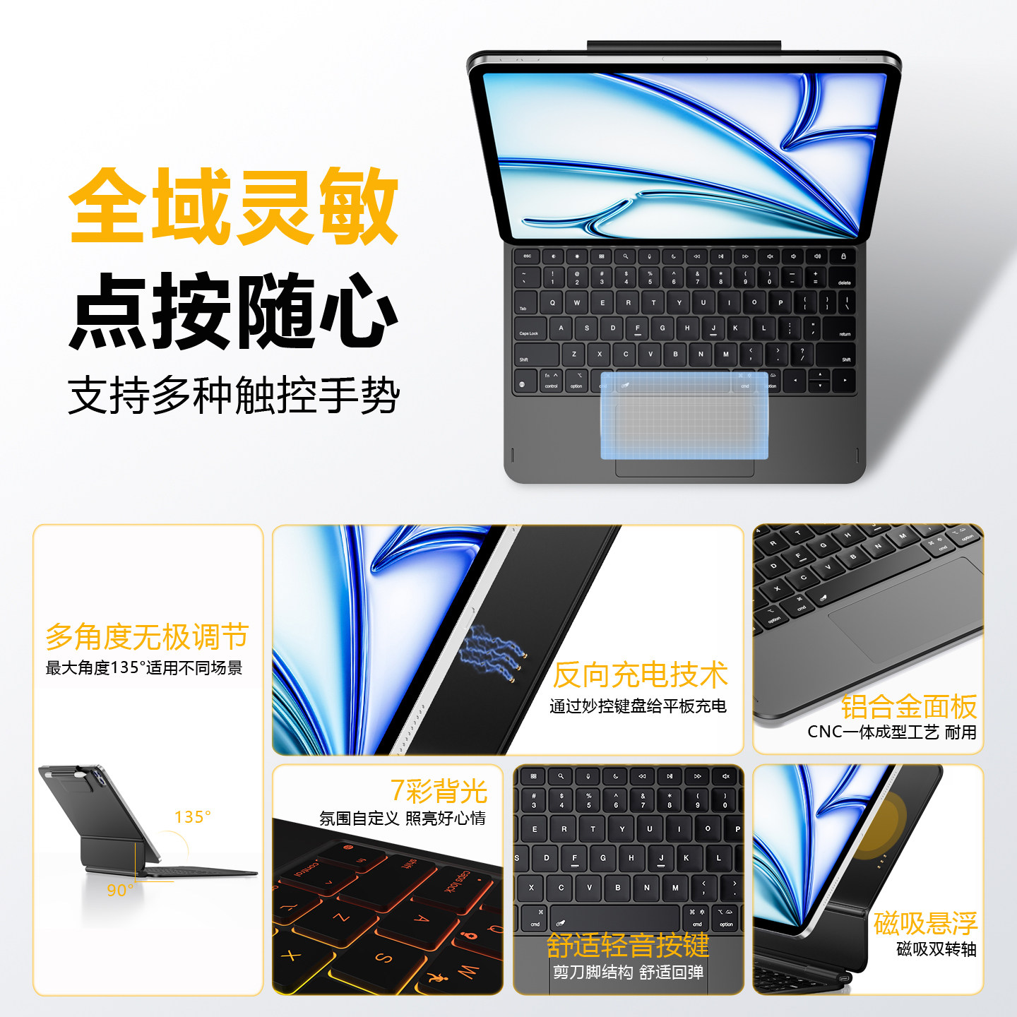 超轻薄铝合金iPadAir8765触点直连妙控键盘直通平板充电10/11代磁吸保护套苹果Pro11/13/12.9/10.9英寸触控板