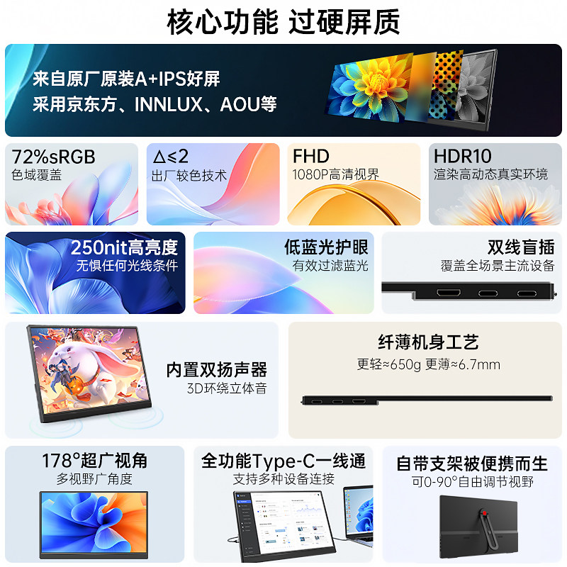 爱国者15.6英寸便携显示器显示屏switch便携屏笔记本扩展屏拓展屏,淘宝优惠券,粉丝福利购,淘宝优惠卷