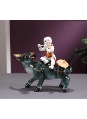 陶瓷牧童牛黄牛摆件中式客厅电视柜书房桌面手工家居装饰品礼品